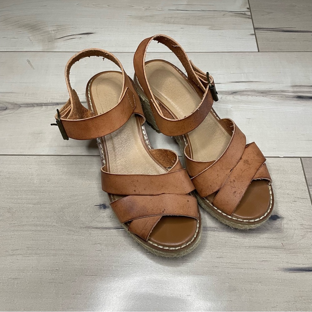 Boho Hippie Brown Leather Chunky Sandal size Uk3/Us5 - Picture 5 of 6